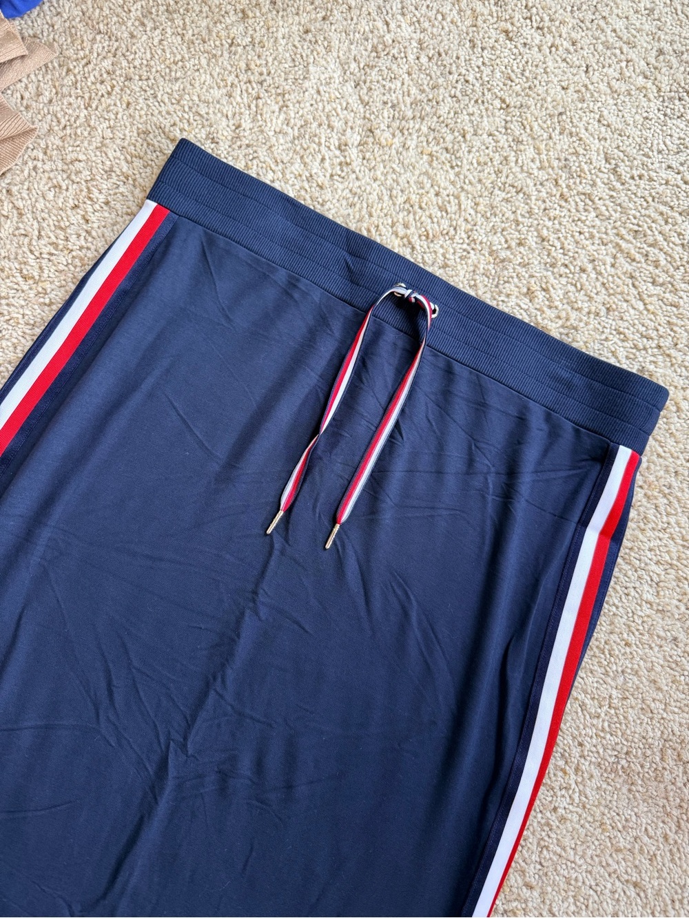Tommy Hilfiger Womens Navy Blue Side Stripe Drawstring Midi Skirt Size XL NWT